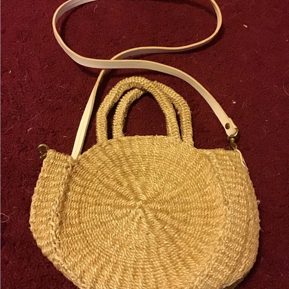 CLARE V ALICE CIRCLE STRAW BAG W STRAP TOP HANDLE GUC ANTHRO - Picture 2 of 4